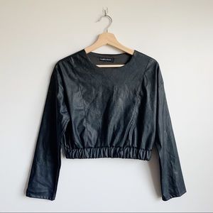 Cameo Rose Faux Leather Crop Top Long Sleeve M